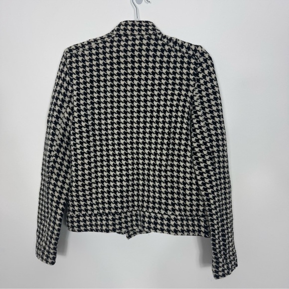 Lauren Ralph Lauren Black White Houndstooth Lambswool Moto Jacket Size M - Picture 3 of 12